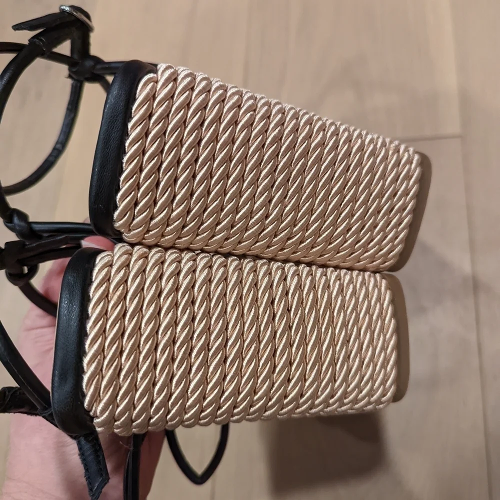 Black Strappy Wedge Sandals